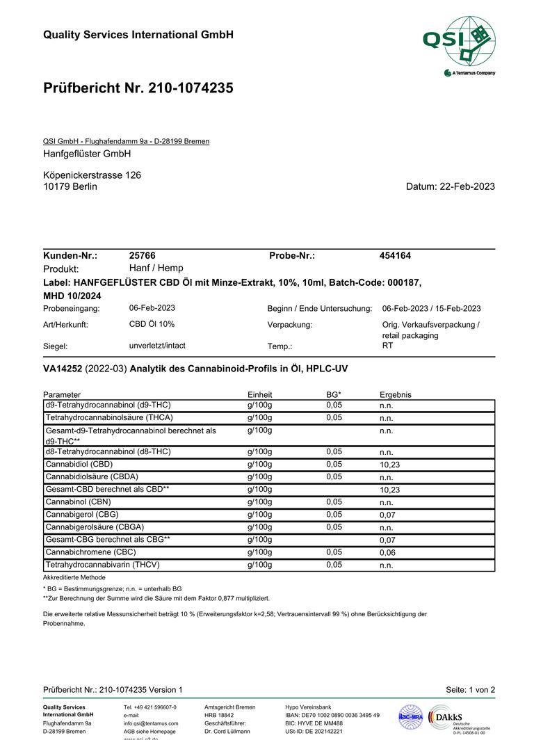 Shopapotheke HANFGEFLÜSTER CBD Minzöl 10%