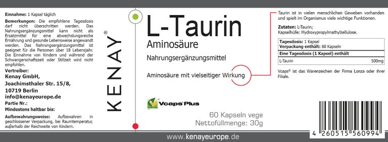 Shopapotheke L-Taurin Aminosäure KENAY®