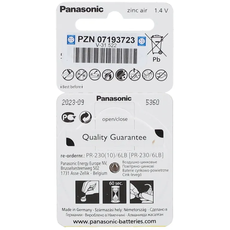 Shopapotheke Panasonic PR10 Hörgerätebatterien