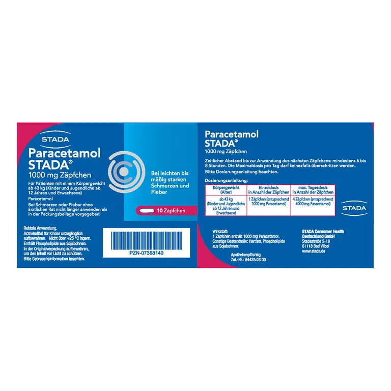 Shopapotheke Paracetamol STADA® 1000 Mg Zäpfchen