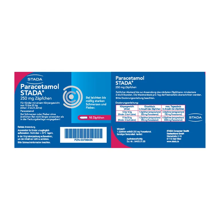 Shopapotheke Paracetamol STADA® 250 Mg Zäpfchen