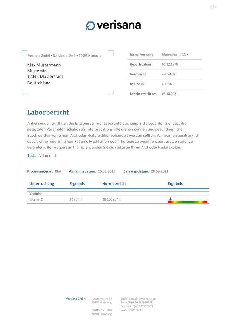 Shopapotheke Verisana Vitamin D Test