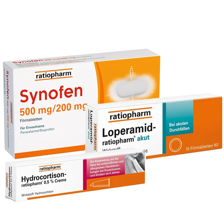 shopapotheke Synofen 500 mg/200 mg + HYDROCORTISON-ratiopharm® 0 5 % Creme + Loperamid-ratiopharm® akut