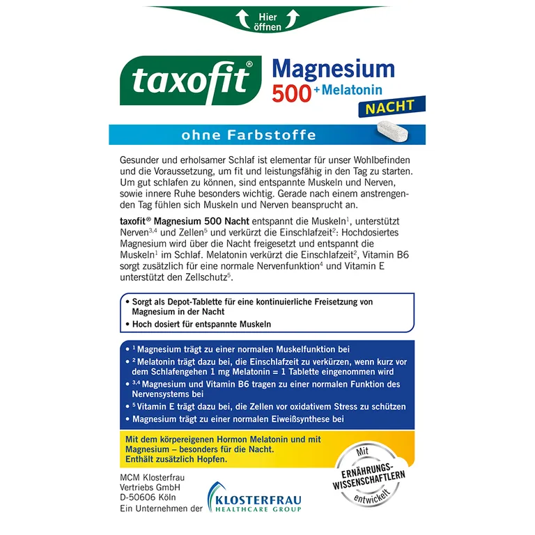 Shopapotheke Taxofit® Magnesium 500 Nacht + Melatonin