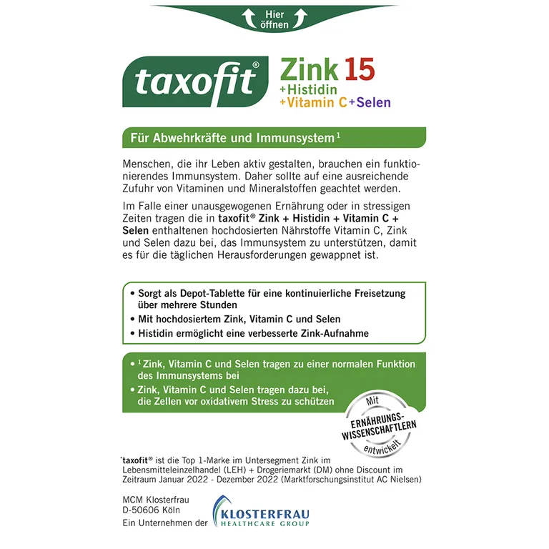 Shopapotheke Taxofit® Zink 15 + Histidin + Vitamin C + Selen