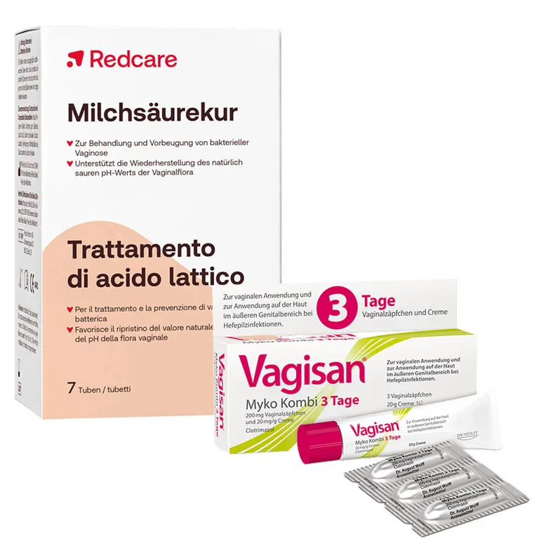 shopapotheke Vagisan Myko Kombi 3 Tage: Vaginalzäpfchen und Creme zur Behandlung von Scheidenpilz + Redcare Milchsäurekur