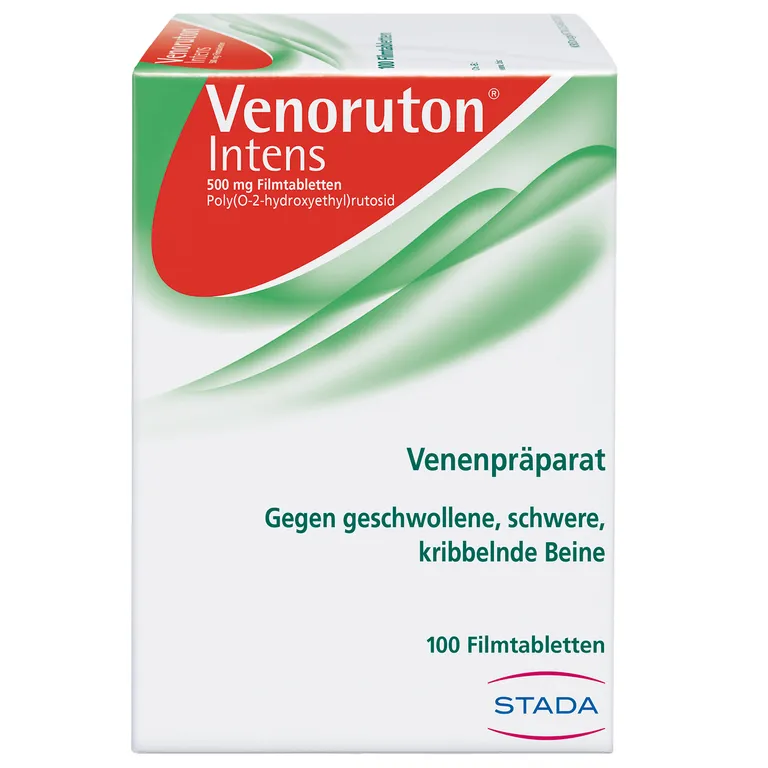shopapotheke VENORUTON® Intens zur Behandlung von Beinschwellungen (Ödemen) und Linderung bei schweren müden Beinen Spannungsgefühlen und Kribbeln bei chronischer Veneninsuffizienz. Wirkstoff: Oxerutin