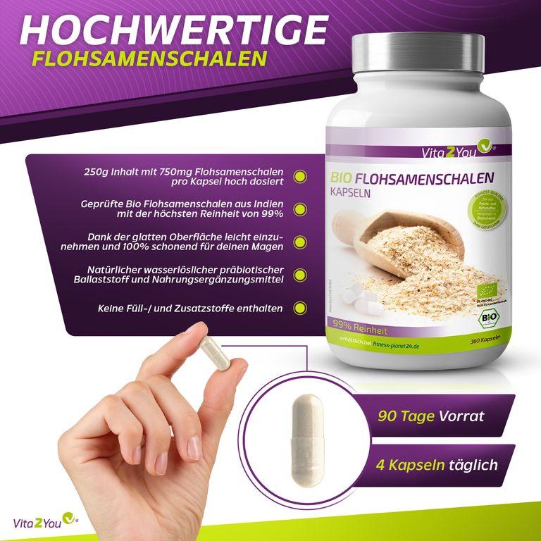 Shopapotheke Vita2You Bio Flohsamenschalen Kapseln 750mg - Hochdosiert