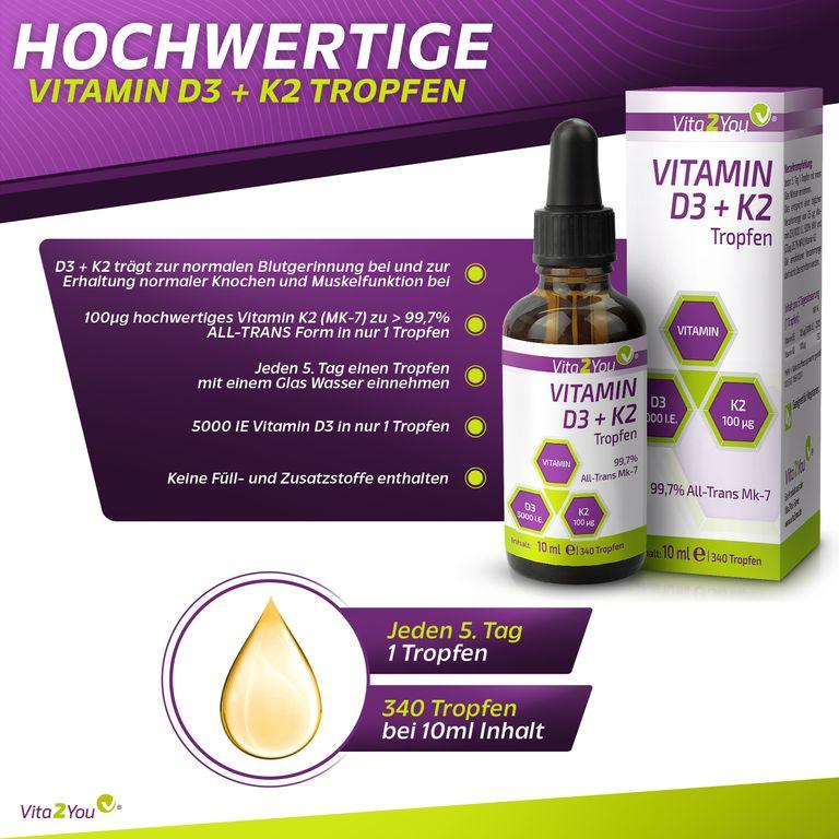 Shopapotheke Vita2You Vitamin D3 + K2 Tropfen 5000IE - 100µg Vitamin K2