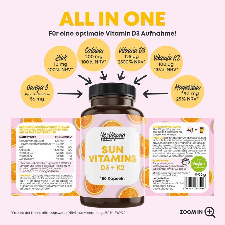 Shopapotheke Vitamin D3 K2 Omega 3 + Calcium Magnesium Und Zink - 180 Kapseln 5000 IE - Vitamin D Hochdosiert