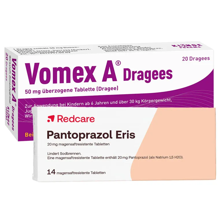 shopapotheke Vomex A® Dragees + Redcare Pantoprazol Eris