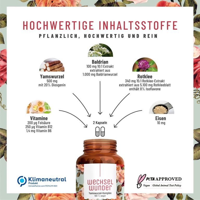 Shopapotheke Wechseljahre Komplex Mit Yams & Rotklee Baldrian Eisen - Hochdosiert - Wechselwunder - NATURTREU®