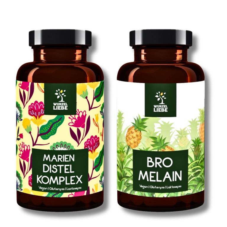 shopapotheke WURZELLIEBE Set aus Mariendistel Artischockenextrakt Löwenzahn 120 Kapseln & Bromelain 120 Kapseln