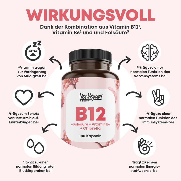 Shopapotheke Yes Vegan® Vitamin B12 Hochdosiert (180 Kapseln) B12 Komplex Mit Folsäure Vitamin B6 I Chlorella