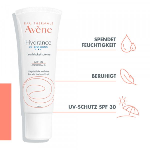 Bodyguardapotheke Avène Hydrance Reichhaltige UV Feuchtigkeitscreme SPF 30 Zur Intensiven Und Langanhaltenden Feuchtigkeitsversorgung Der Haut