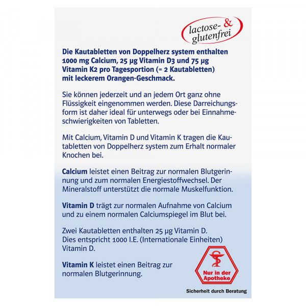 Bodyguardapotheke DOPPELHERZ Calcium 1000+D3+K2 System Kautabletten
