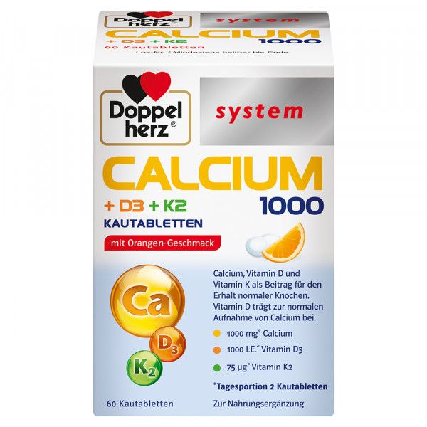 bodyguardapotheke DOPPELHERZ Calcium 1000+D3+K2 system Kautabletten