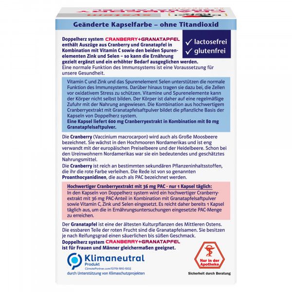 Bodyguardapotheke DOPPELHERZ Cranberry+Granatapfel System Kapseln