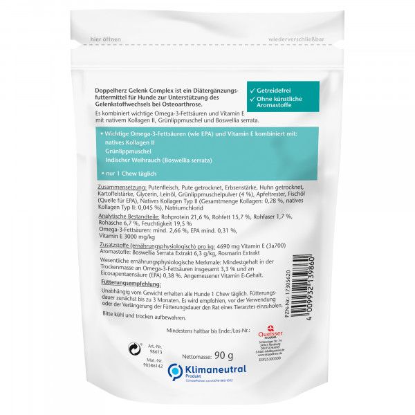 Bodyguardapotheke DOPPELHERZ Für Tiere Gelenk Complex Chews F.Hunde