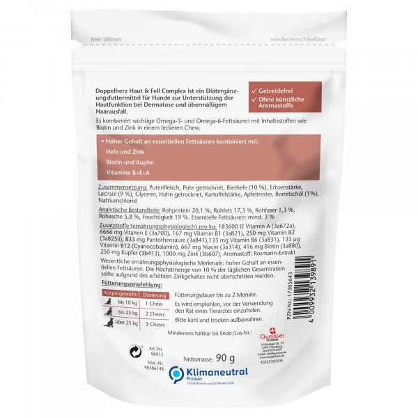 Bodyguardapotheke DOPPELHERZ Für Tiere Haut&Fell Compl.Chews F.Hunde