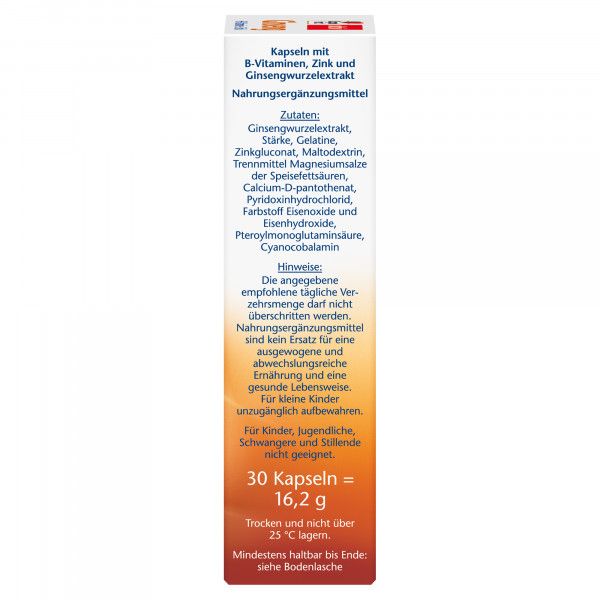 Bodyguardapotheke DOPPELHERZ Ginseng 250+B-Vitamine+Zink Kapseln