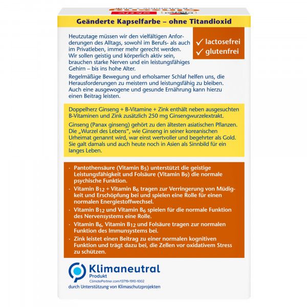 Bodyguardapotheke DOPPELHERZ Ginseng 250+B-Vitamine+Zink Kapseln