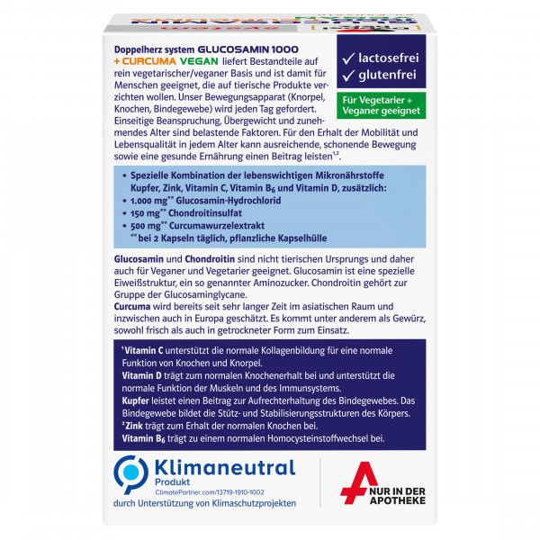 Bodyguardapotheke DOPPELHERZ Glucosamin 1000+Curcuma Vegan Syst.Kps