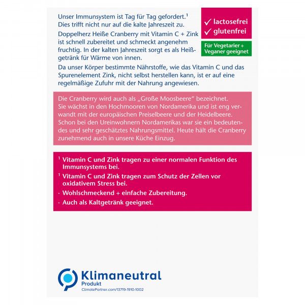 Bodyguardapotheke DOPPELHERZ Heiße Cranberry M.Vit.C+Zink Granulat