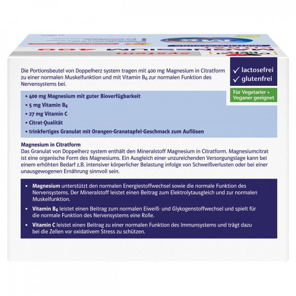 Bodyguardapotheke DOPPELHERZ Magnesium 400 Citrat System Granulat