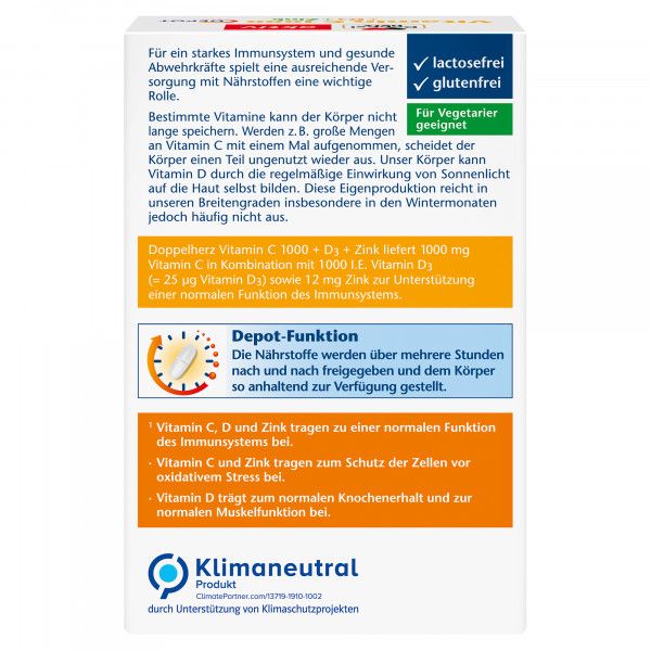Bodyguardapotheke DOPPELHERZ Vitamin C 1000+D3+Zink Depot Tabletten