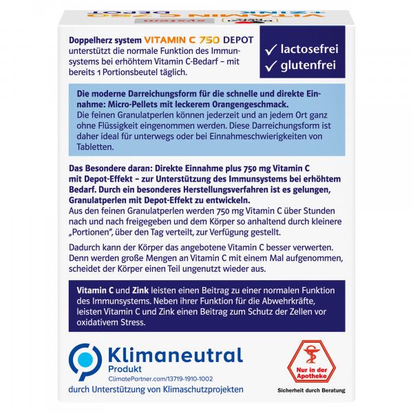 Bodyguardapotheke DOPPELHERZ Vitamin C 750 Depot System Pellets
