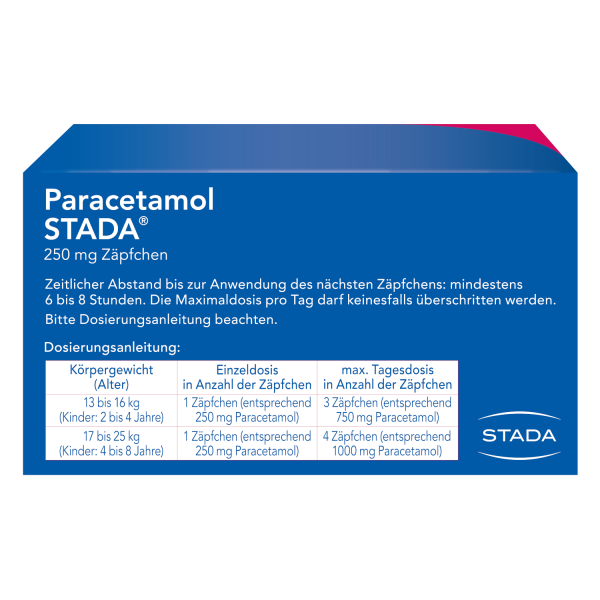 Bodyguardapotheke PARACETAMOL STADA 250 Mg Zäpfchen