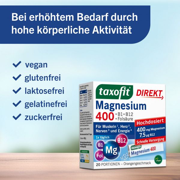 Bodyguardapotheke TAXOFIT Magnesium 400+B1+B6+B12+Folsäure 800 Gran