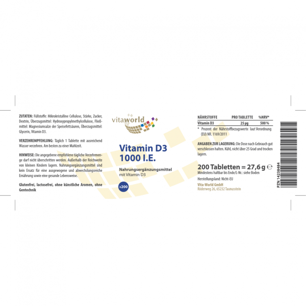 Bodyguardapotheke VITAMIN D3 1000 I.E. Pro Tag Tabletten