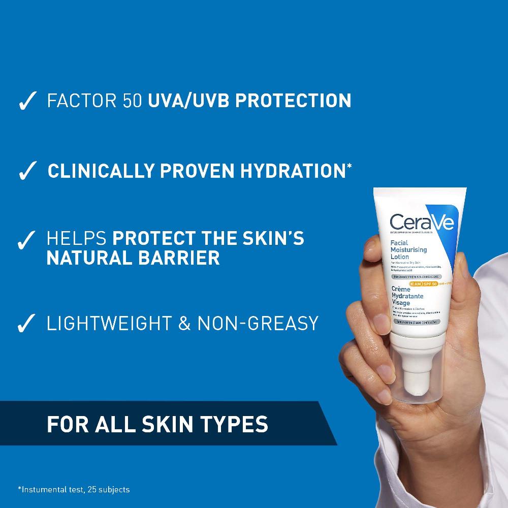 Lookfantastic CeraVe AM Facial Moisturising Lotion SPF50 For Normal To Dry Skin 52ml