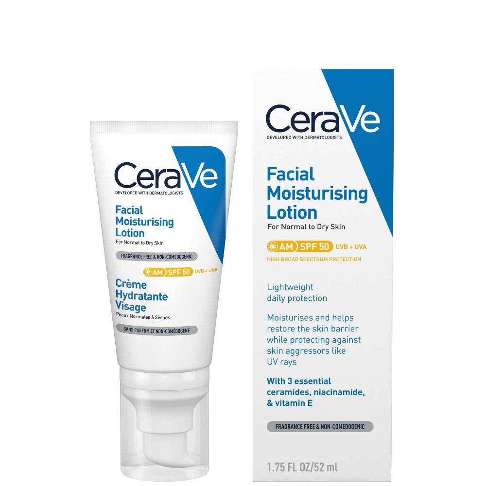 lookfantastic CeraVe AM Facial Moisturising Lotion SPF50 for Normal to Dry Skin 52ml