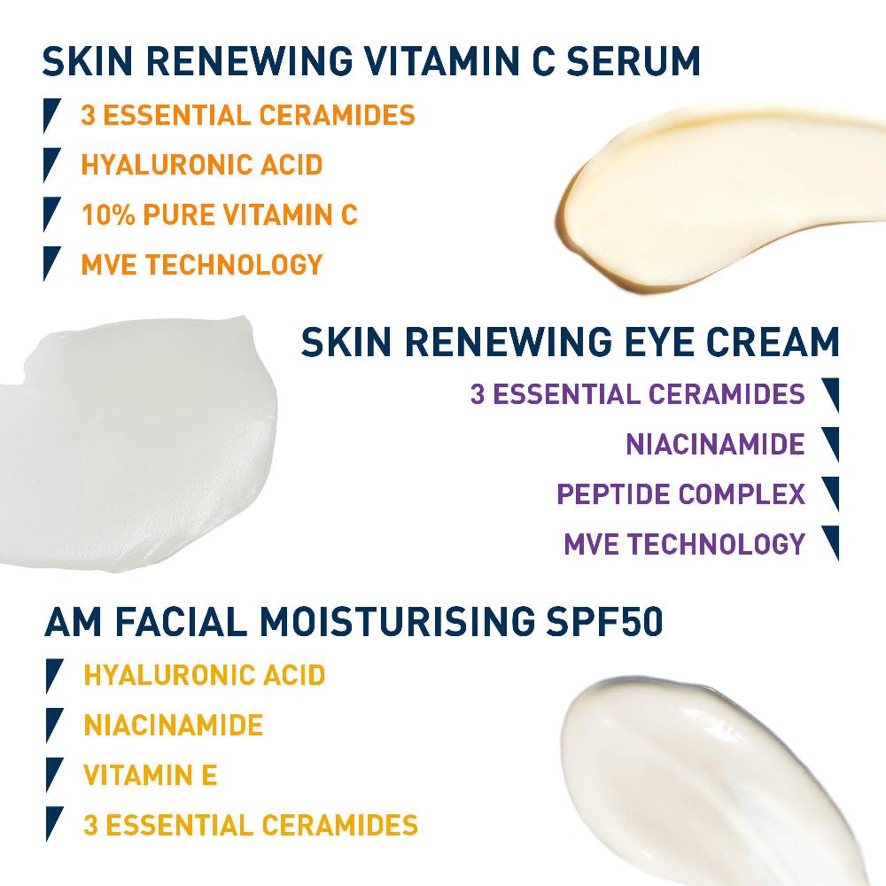 Lookfantastic CeraVe Daily Care Routine For First Signs Of Ageing Eye Cream Vitamin C Serum And Moisturiser With SPF50