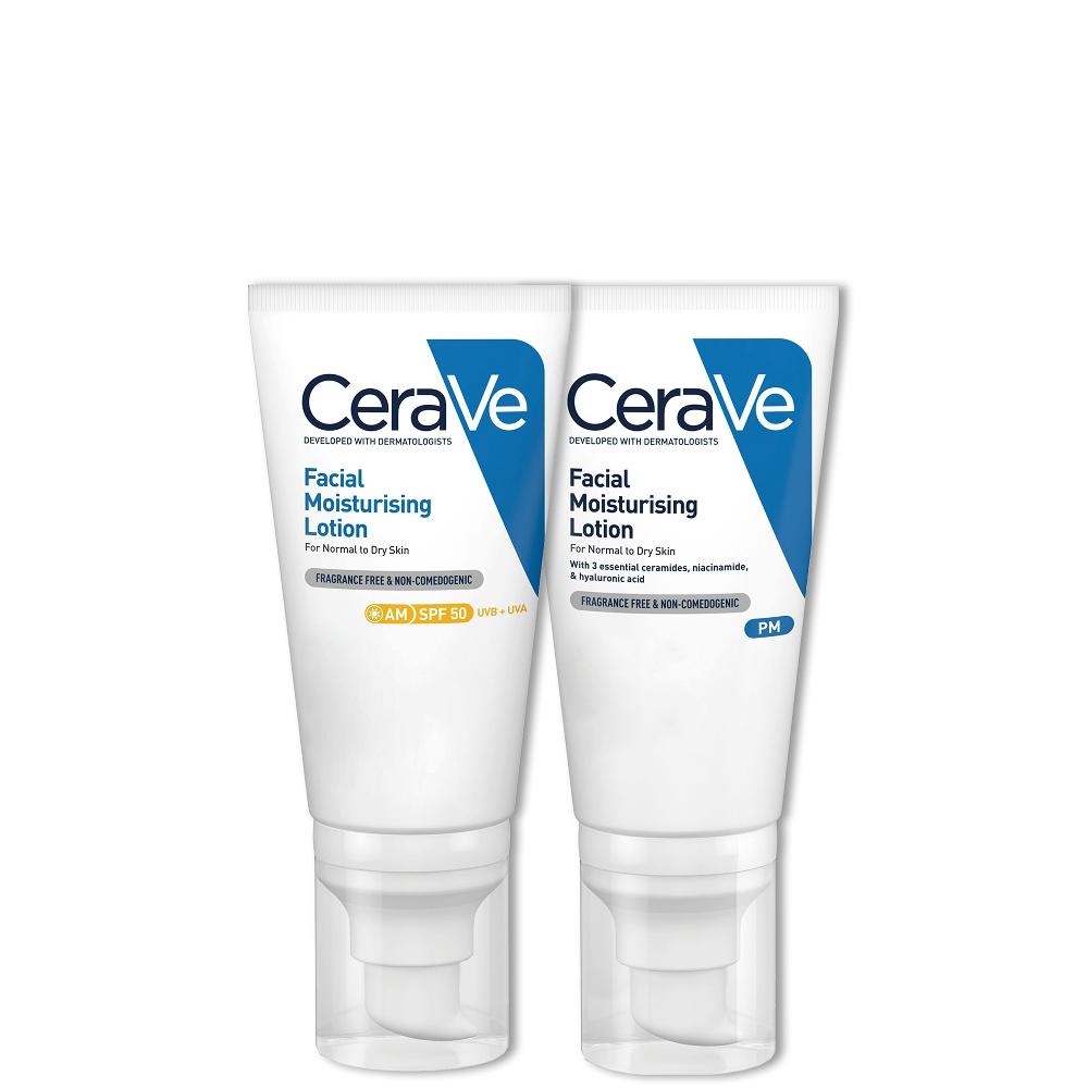 lookfantastic CeraVe Day & Night Facial Moisturising Duo for Dry Skin with SPF 50 and Niacinamide