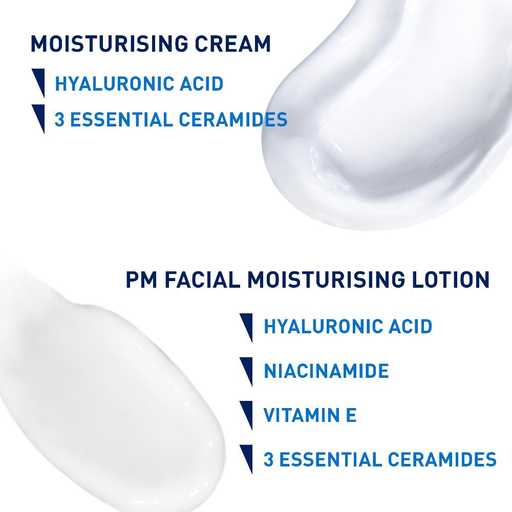 Lookfantastic CeraVe Evening Moisturising Routine For Dry Skin Body And Face Moisturiser With Hyaluronic Acid