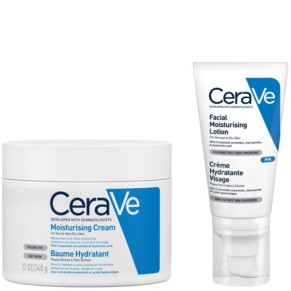 lookfantastic CeraVe Evening Moisturising Routine for Dry Skin Body and Face Moisturiser with Hyaluronic Acid