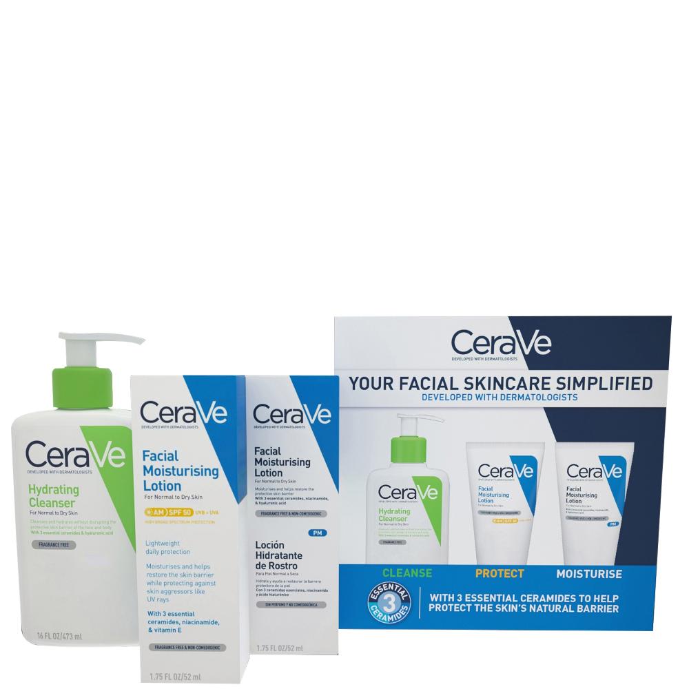 Lookfantastic CeraVe Exclusive Skincare Routine Simplified Set For Face Cleansing & Moisturising With Hyaluronic Acid SPF & Niacinamide