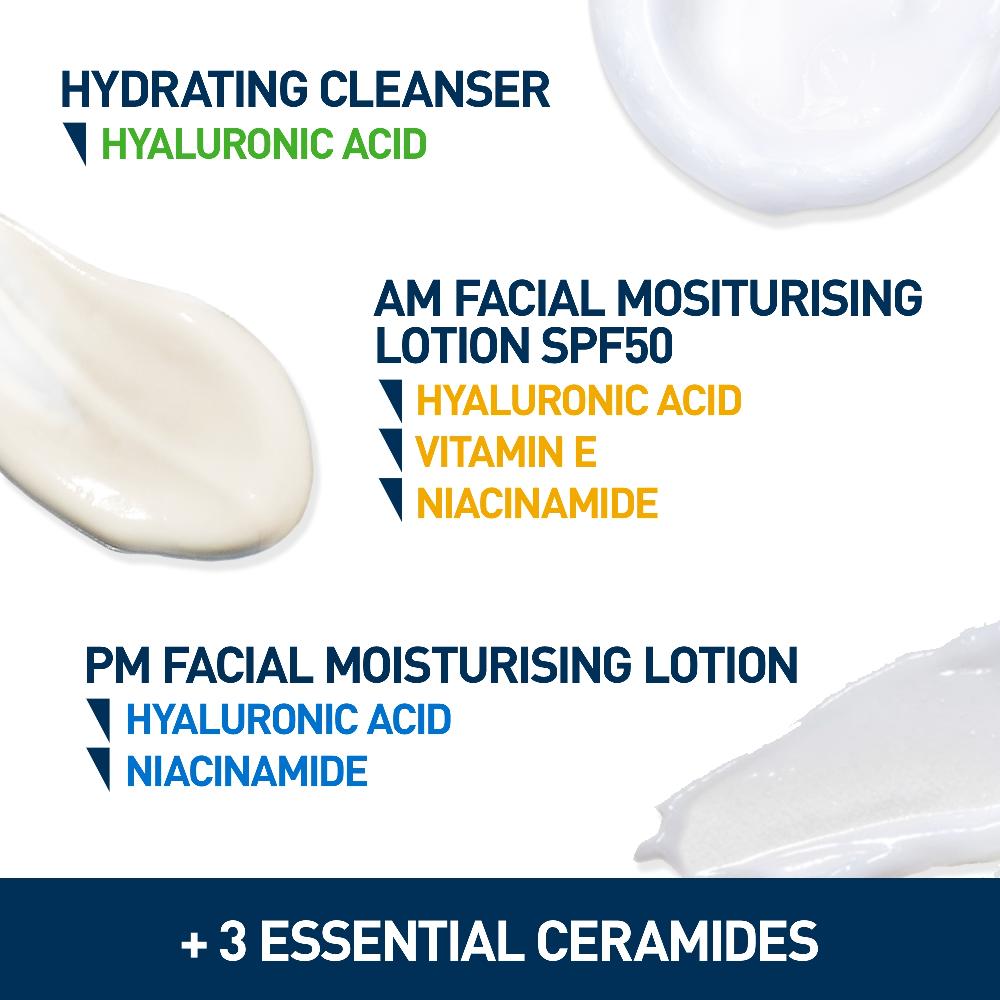 Lookfantastic CeraVe Exclusive Skincare Routine Simplified Set For Face Cleansing & Moisturising With Hyaluronic Acid SPF & Niacinamide