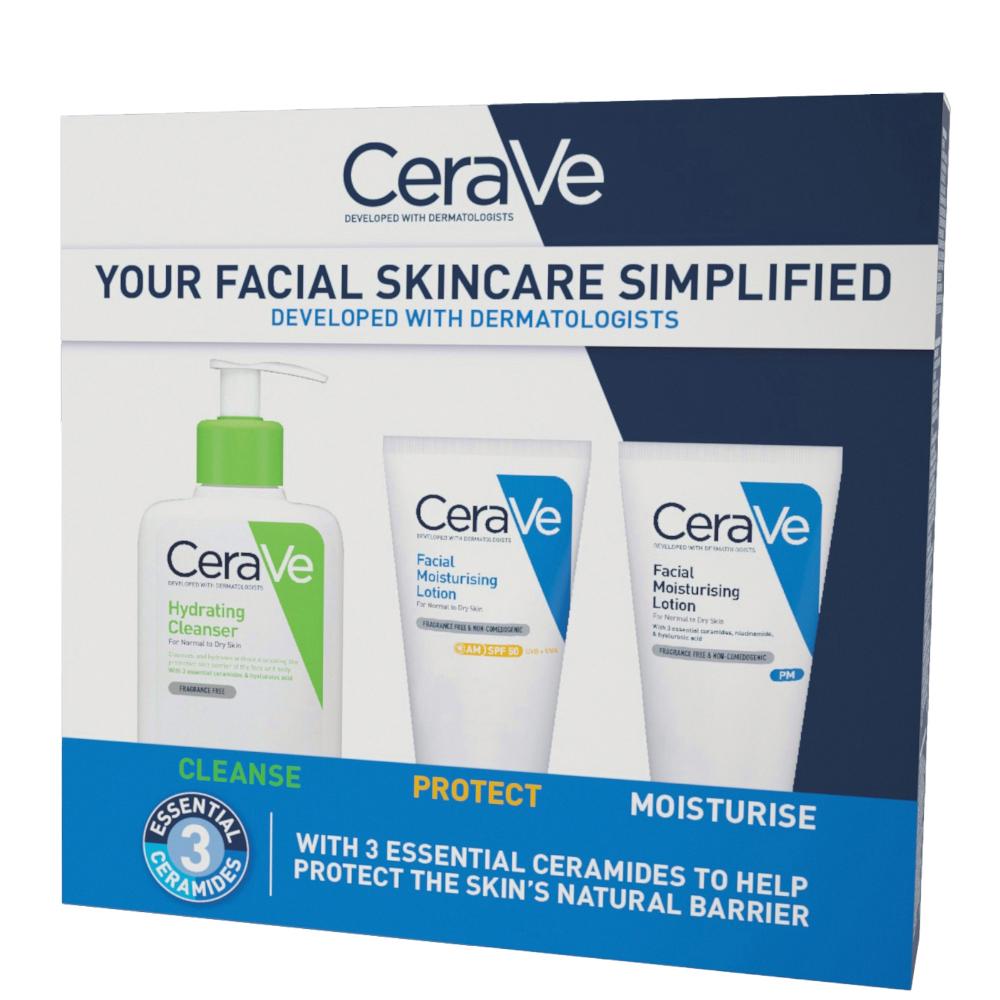 lookfantastic CeraVe Exclusive Skincare Routine Simplified Set for Face Cleansing & Moisturising with Hyaluronic Acid SPF & Niacinamide