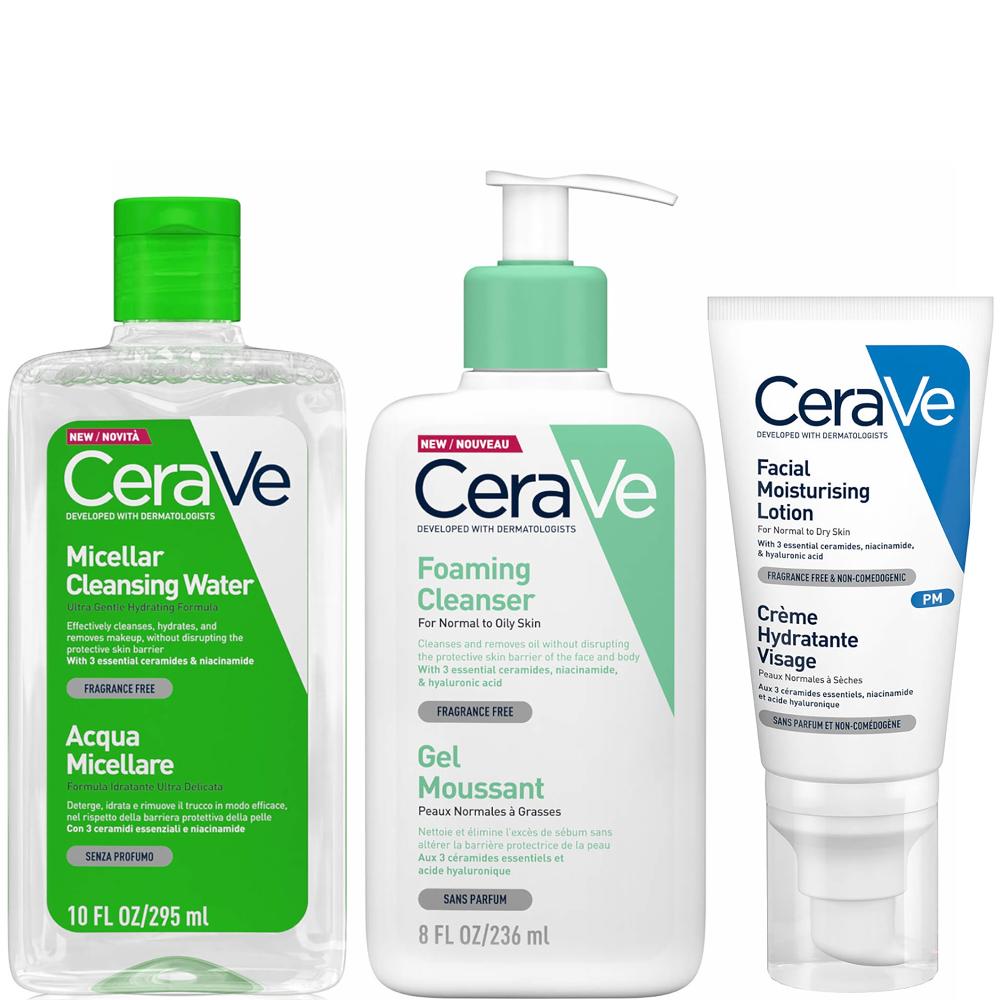 lookfantastic CeraVe Foaming 3 Step Double Cleanse and Moisturise Bundle