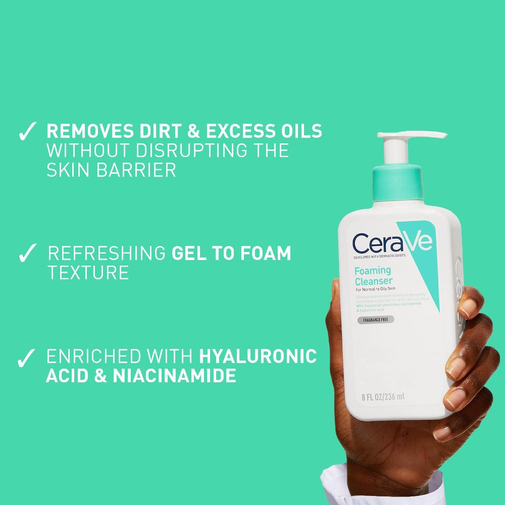 Lookfantastic CeraVe Morning Cleanse And Protect Duo For Oily Skin Cleanser With Niacinamide And Moisturiser With SPF 50 And Hyaluronic Acid