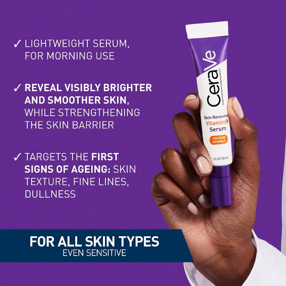 Lookfantastic CeraVe Skin Renewing 10% Pure Vitamin C Serum With Ceramides For Brighter & Smoother Skin 30ml