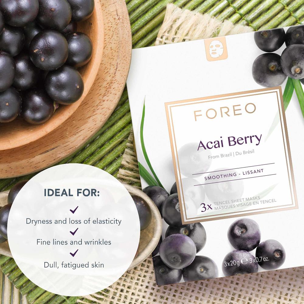Lookfantastic FOREO Acai Beere Festigendes Blatt Gesichtsmaske (3er-Packung)