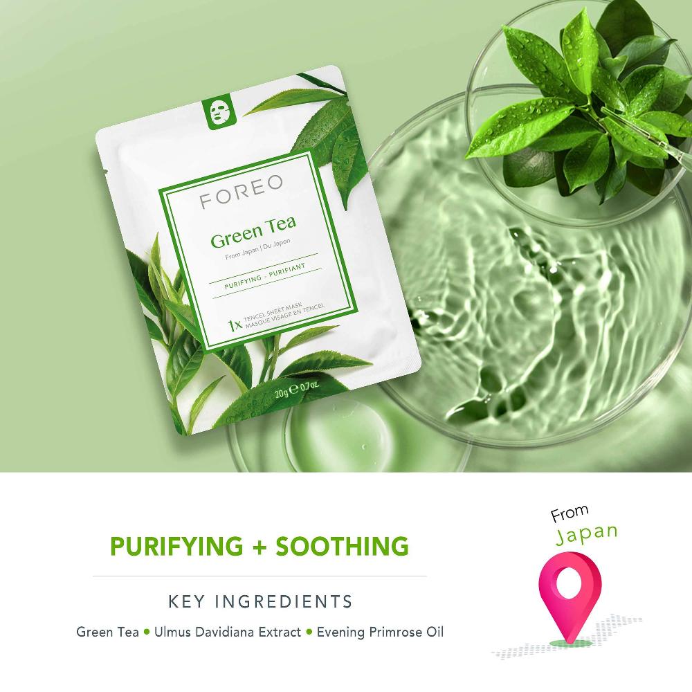 Lookfantastic FOREO Grüner Tee Reinigende Gesichtstuchmaske (3er-Packung)