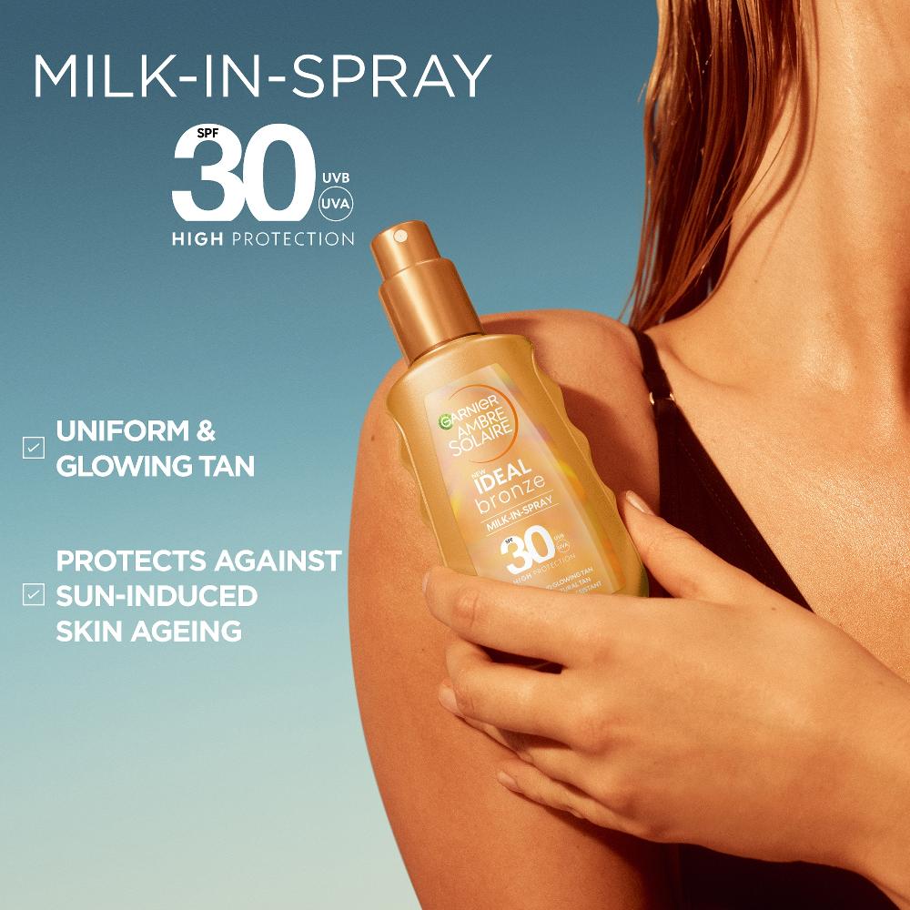 Lookfantastic Garnier Ambre Solaire Ideal Bronze Milk-In Tanning Spray For Face And Body SPF30 150ml