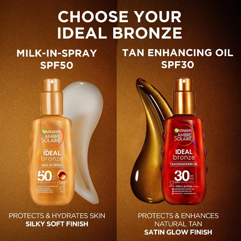Lookfantastic Garnier Ambre Solaire Ideal Bronze Milk-In Tanning SPF 50 Spray For Face And Body 150ml